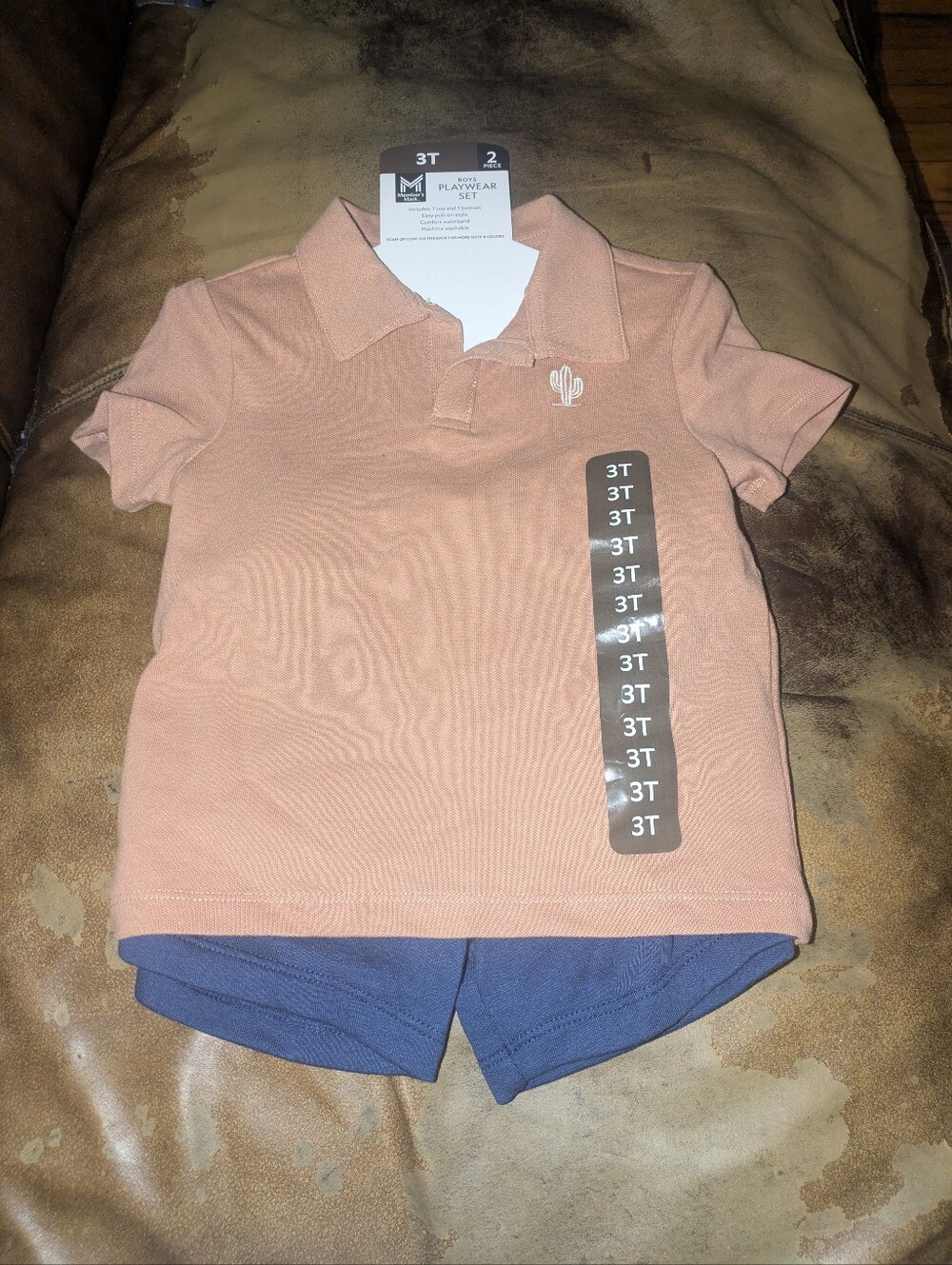 Toddler Polo Shirt with Cactus Embroidery - Peach - 3T